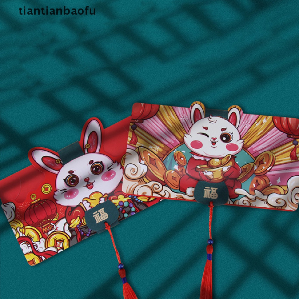 [tiantianbaofu] Maskot Imlek Shio Kartun Kelinci Merah Paket 3D Lipat Amplop Merah Festival Musim Semi Hongbao Dekorasi Pesta Ulang Tahun Butik