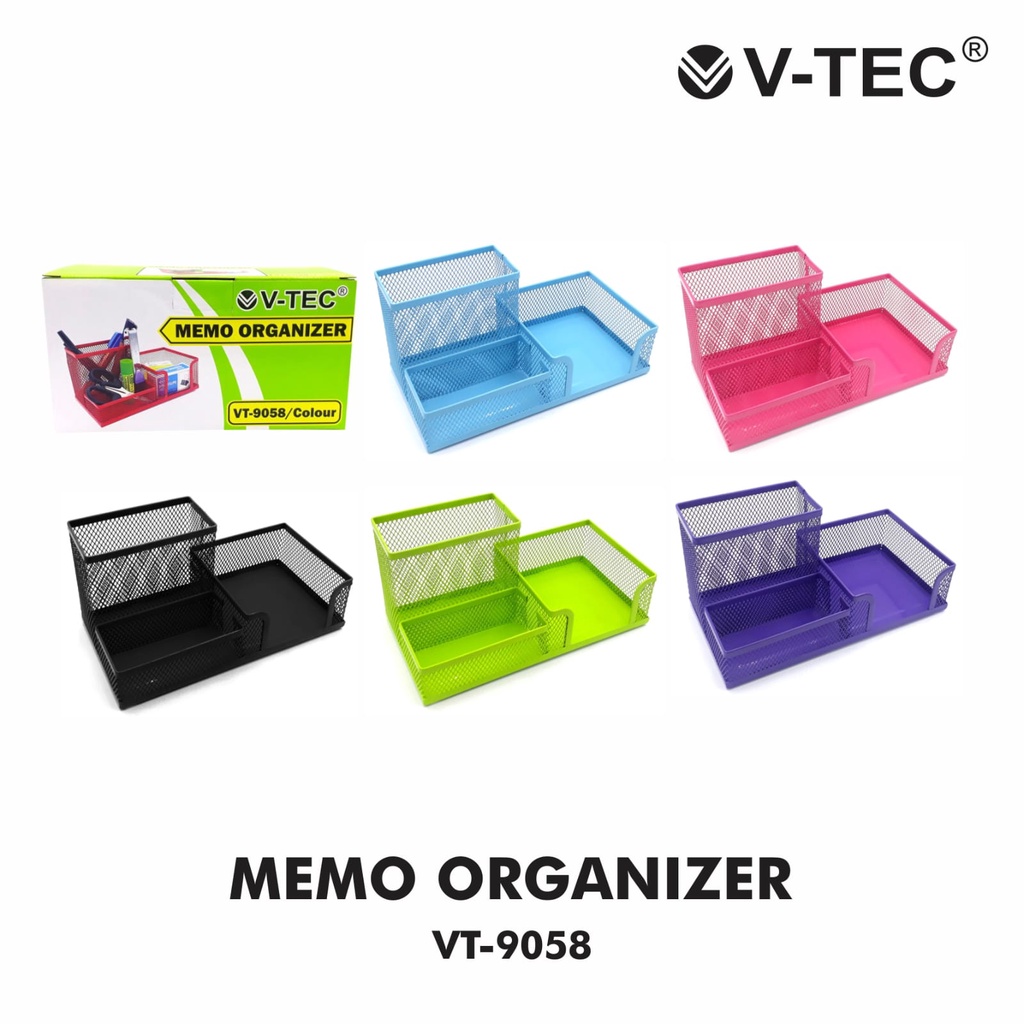 Memo Organizer - Desk Set V-tec 9058 - Tempat Alat Tulis 3 Sekat - Memo Holder Pen Organizer