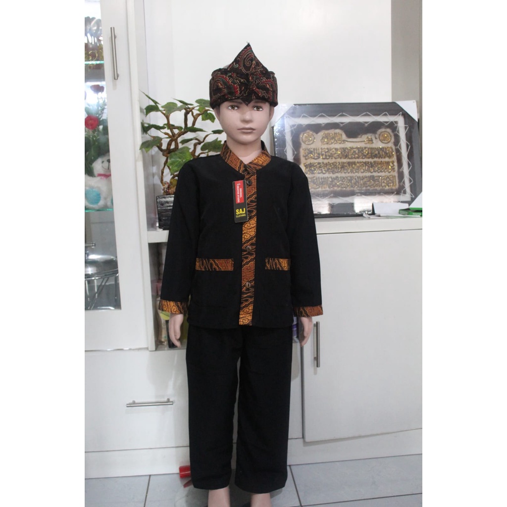 stelan baju celana pangsi silat anak anak batik dan polos tradisional sunda jawa betawi uk 7-10 tahun