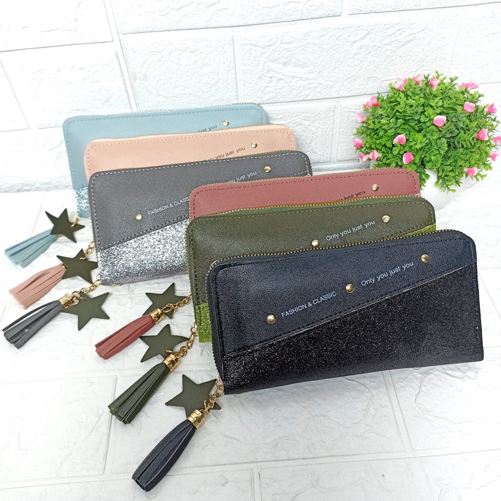 Dompet Panjang Wanita Zipper Fashion Style Korea Dompet Clutch Cewek 1 Resleting PU Multifungsi Azgalery D82
