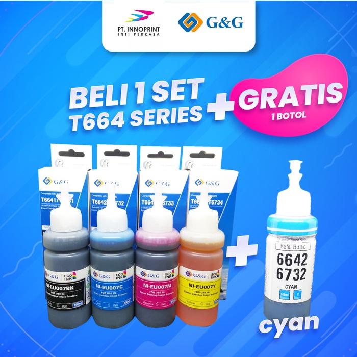 

Tinta 1 Set Tinta G&G Epson 664 Series 100Ml Gratis 1 Botol