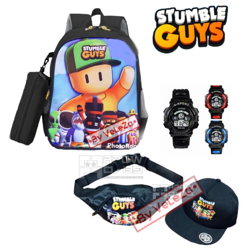 Tas Ransel Anak Stumble Guys 4in1 - tas + waistbag + topi + jam tangan free tempat pinsil - tas anak