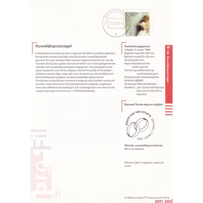 

A288 Prangko Info Page Belanda 1998 Gratulation Stamp 1 Pcs