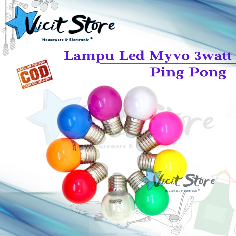 Lampu Led Ping Pong Warna Warni Myvo 3watt / Lampu Hias Warna Warni