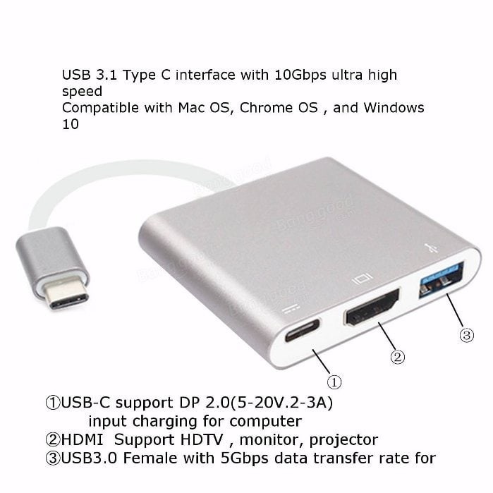 Mediatech type c to hdtv + usb 3 + type c - 649784