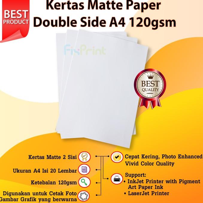 

ㅐ Kertas Photo Matte Paper Double Side A4 120gsm 1 pack/20pcs ㊭
