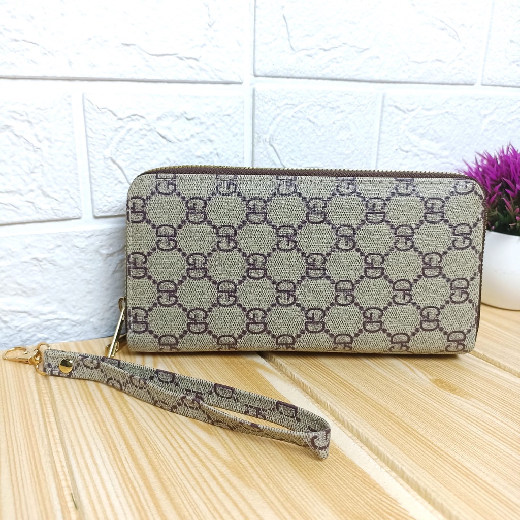 Dompet Panjang Wanita Zipper Fashion Style Korea Dompet Clutch Cewek 2 Resleting PU Multifungsi Azgalery D38