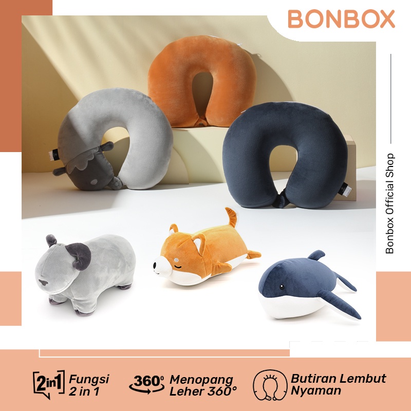 BONBOX Bantal Leher 2 in 1 U-Shaped Animal Series Neck Pillow Bantal Travel BNP30S BNPW BNP30G garansi