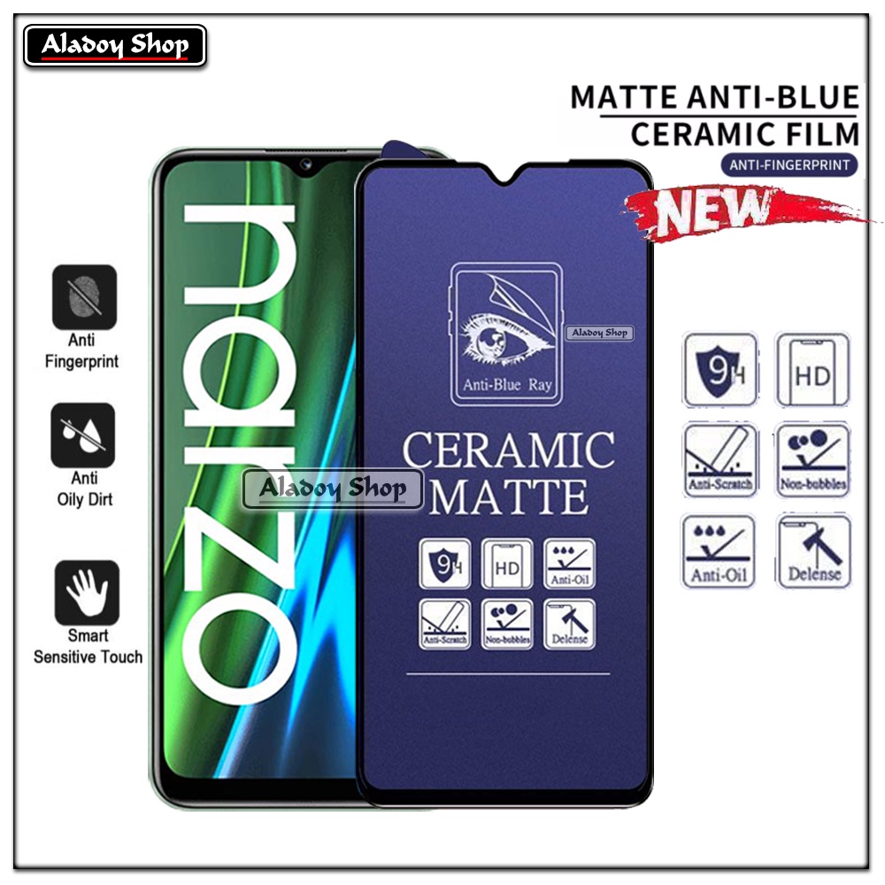 PAKET 3IN1 Anti Gores Blue Matte Anti Glare Realme Narzo 50i + Tempered Glass Camera dan Skin Carbon