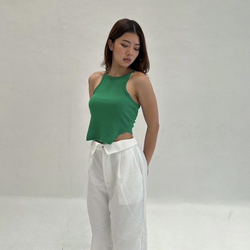 BLAIR TOP - POSHA Ribbed Knit Racer Tank Tanktop Summer Kotak Atasan Crop Top Assymetric Halter Stretch Rib Knit