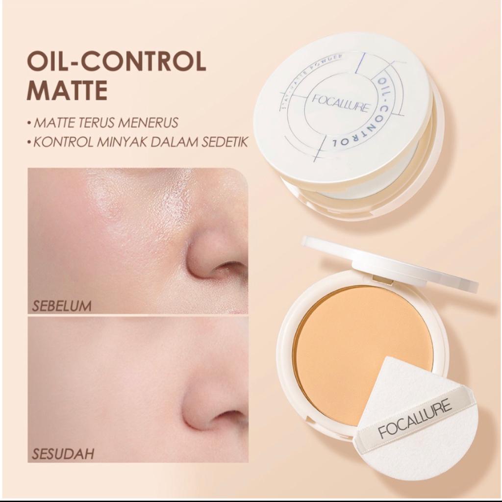 FOCALLURE Oil-control Pressed Powder With Sponge Matte Bedak Padat 3 Colours