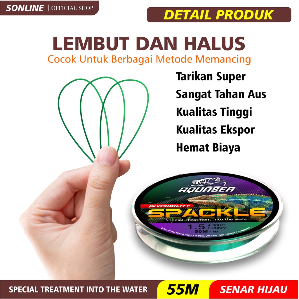 SONLINE - Senar Pancing Warna Hijau Nilon Garis Fishing Line Memancing Garis Sub Utama Senar Pancing Ikan Line Fishing Speckle Bunglon Senar Pancing Nilon Senar Titik Tak Terlihat Garis Invisible Line Nylon