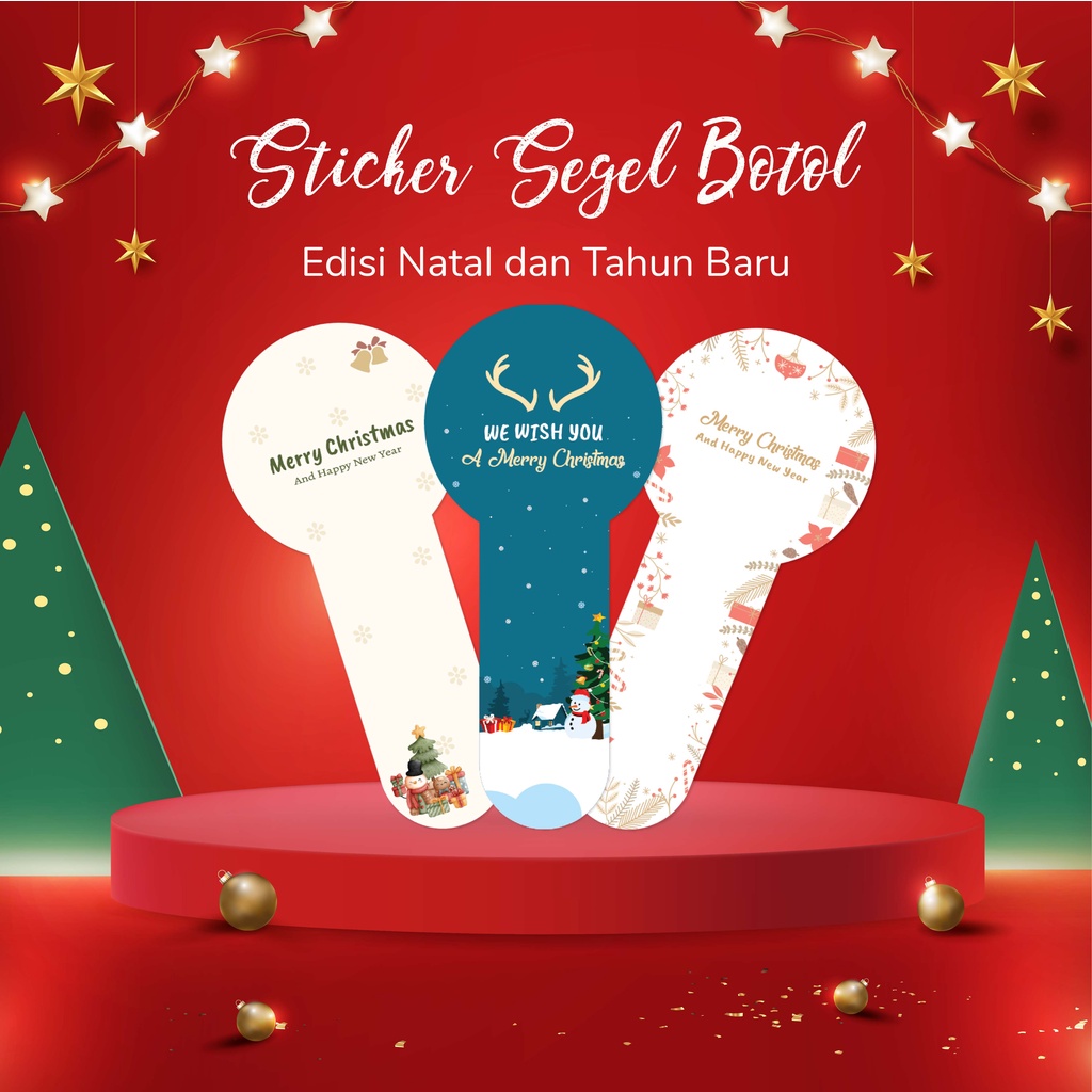 Sticker Segel Botol Natal Tahun Baru/Merry Christmas Happy New Year/Cetak Sticker Segel Botol Christ