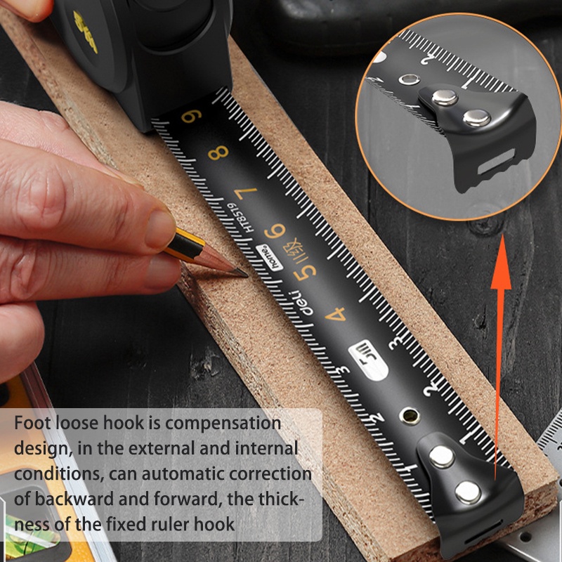 Alat Ukur Portable Multifungsi Bahan Baja Hitam 5m Presisi Tinggi Untuk Pengerjaan Kayu