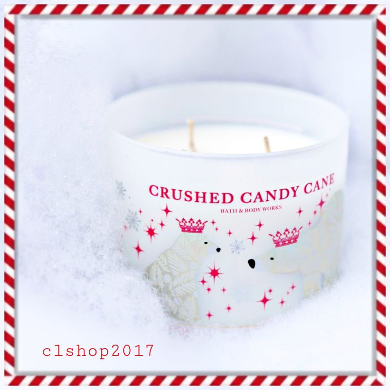 BATH AND BODY WORKS BBW CRUSHED CANDY CANE 3 WICK SCENTED CANDLE MADE WITH ESSENTIAL OILS 411 G