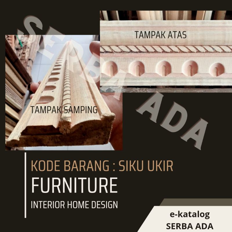 Kayu Profil Siku Besar Ukir panjang 2 mtr untuk bahan moulding dinding, perabot, interior, motif kus