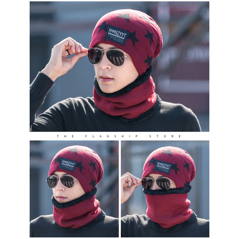 Topi Kupluk &amp; Syal Winter Pria Wanita Tebal Hangat Rajut Wool Beanie Hat Musim Dingin TKS03