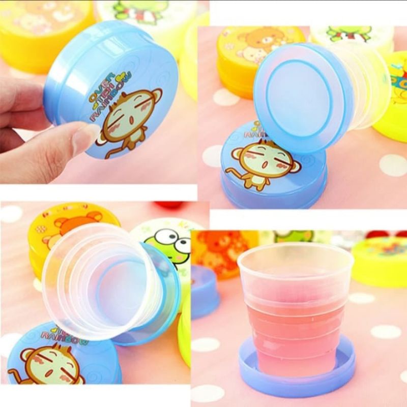GELAS LIPAT TRAVEL PORTABLE PLASTIK LUCU MOTIF KARAKTER GELAS MINUM LIPAT TRAVEL TEMPAT MINUM LIPAT