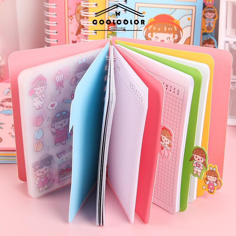 COD❤️Buku Catatan Lucu Siswa Scrapbook Coil  Buku Portabel  Dengan Stiker Di Dalamnya- cl