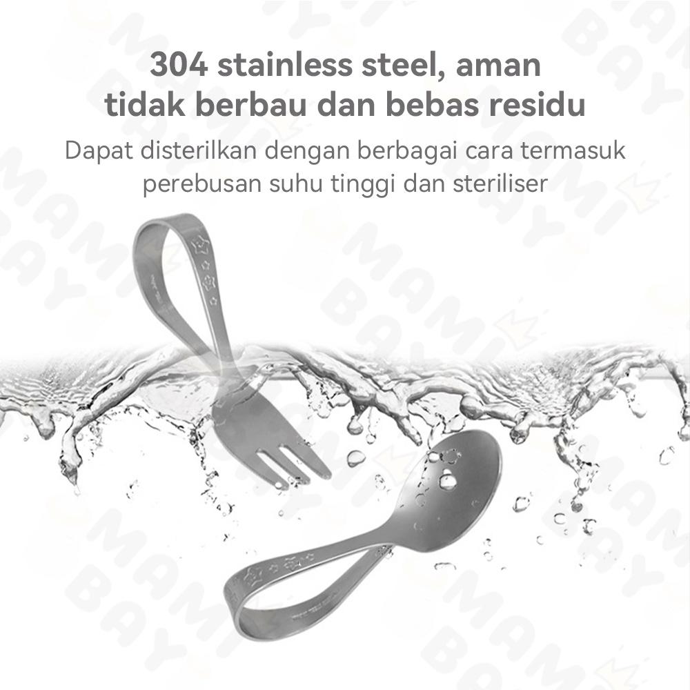 Mamibayi Sendok Garpu Anak Set Stainless Training Spoon Fork Anak Bayi