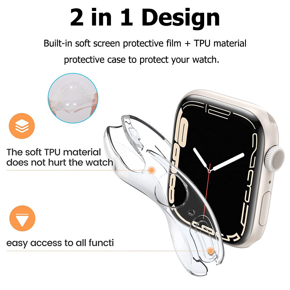 APPLE WATCH Transparent Full Cover iWatch Series 7 SE 6 5 4 3 2 1 Soft Case Size 45 44 42mm 41 40 38mm for T500 T55 Smartwatch Screen Protector