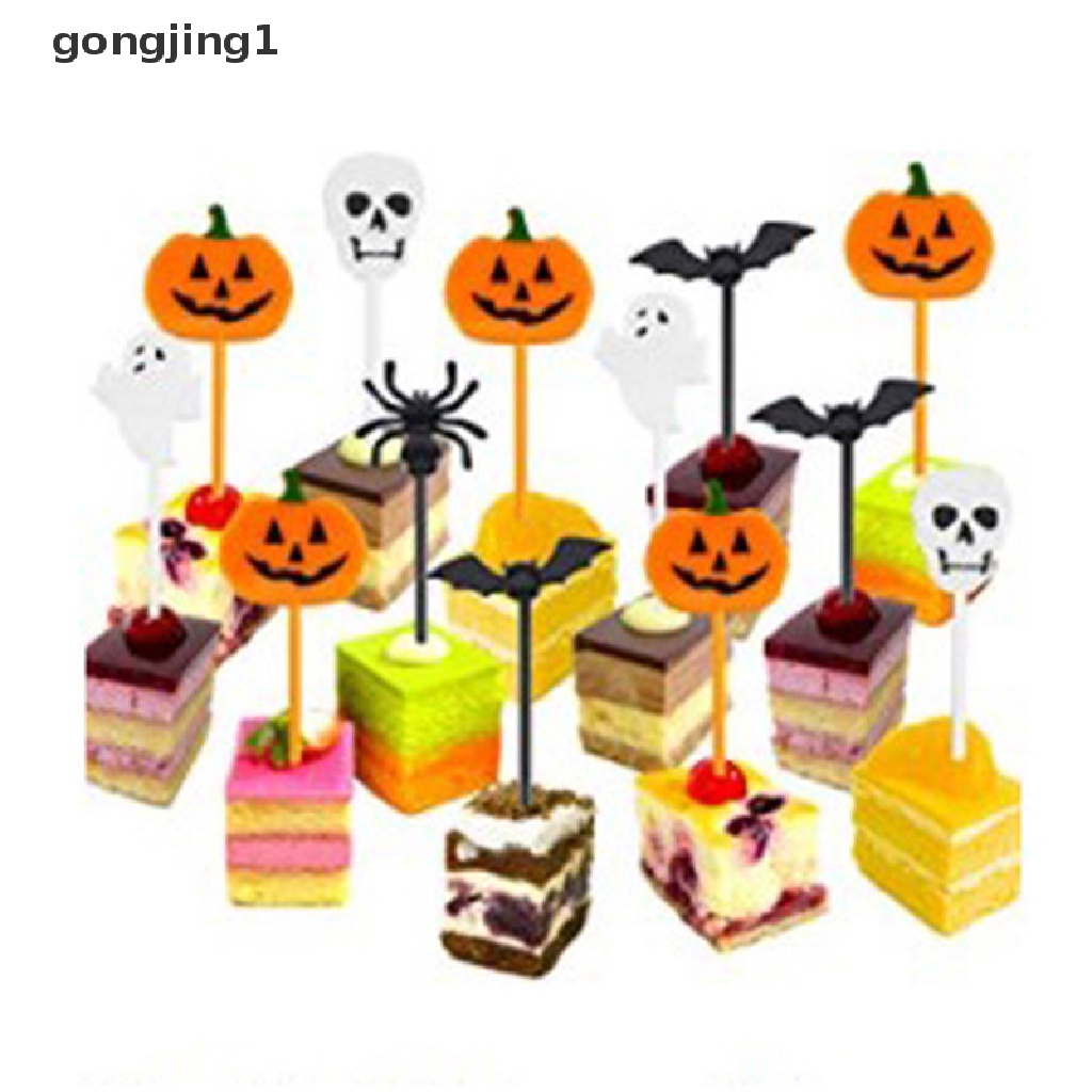 Ggg 10pcs /set Lunch Pick Halloween Buah Garpucartoon Anak Kue Dessert Pick ID