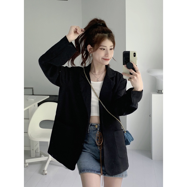 Blazer Korean Style Lengan Panjang Outer Polos Blezer Hitam