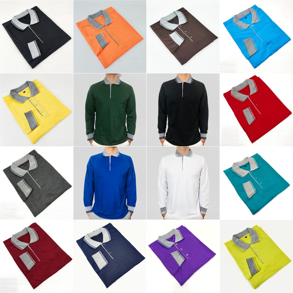 Kaos polo shirt kerah polo kerah lakos polos lengan panjang part 2