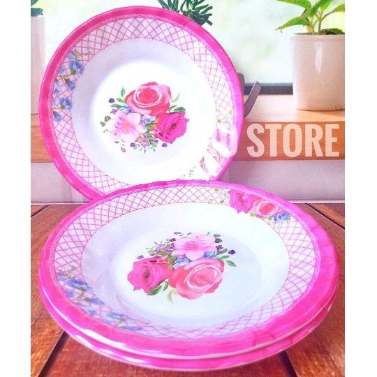promo 3.pcs piring makan melamine ulir motif rose...