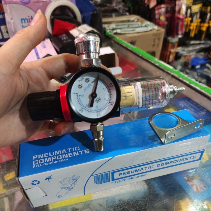 regulator saringan air spraygun kompresor 1/4 H&L + coupler set (saringan regulator spray gun kompre