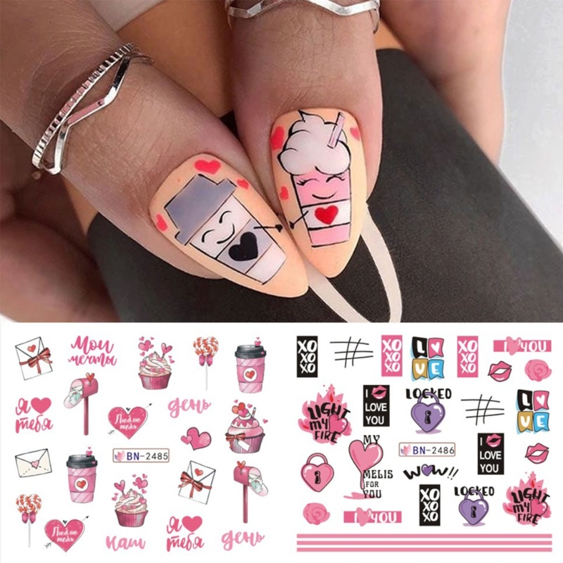 Siy Hearts Nail Art Stiker Decals Lips Nail Design DIY Dekorasi Kuku Akrilik