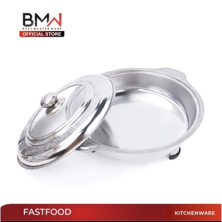 Fast Food Bulat - Tempat Makan Prasmanan Set Stainless Steel - Tempat Wadah Bulat Saji Makanan Lauk Tahan Panas Dengan Tutup Kombinasi