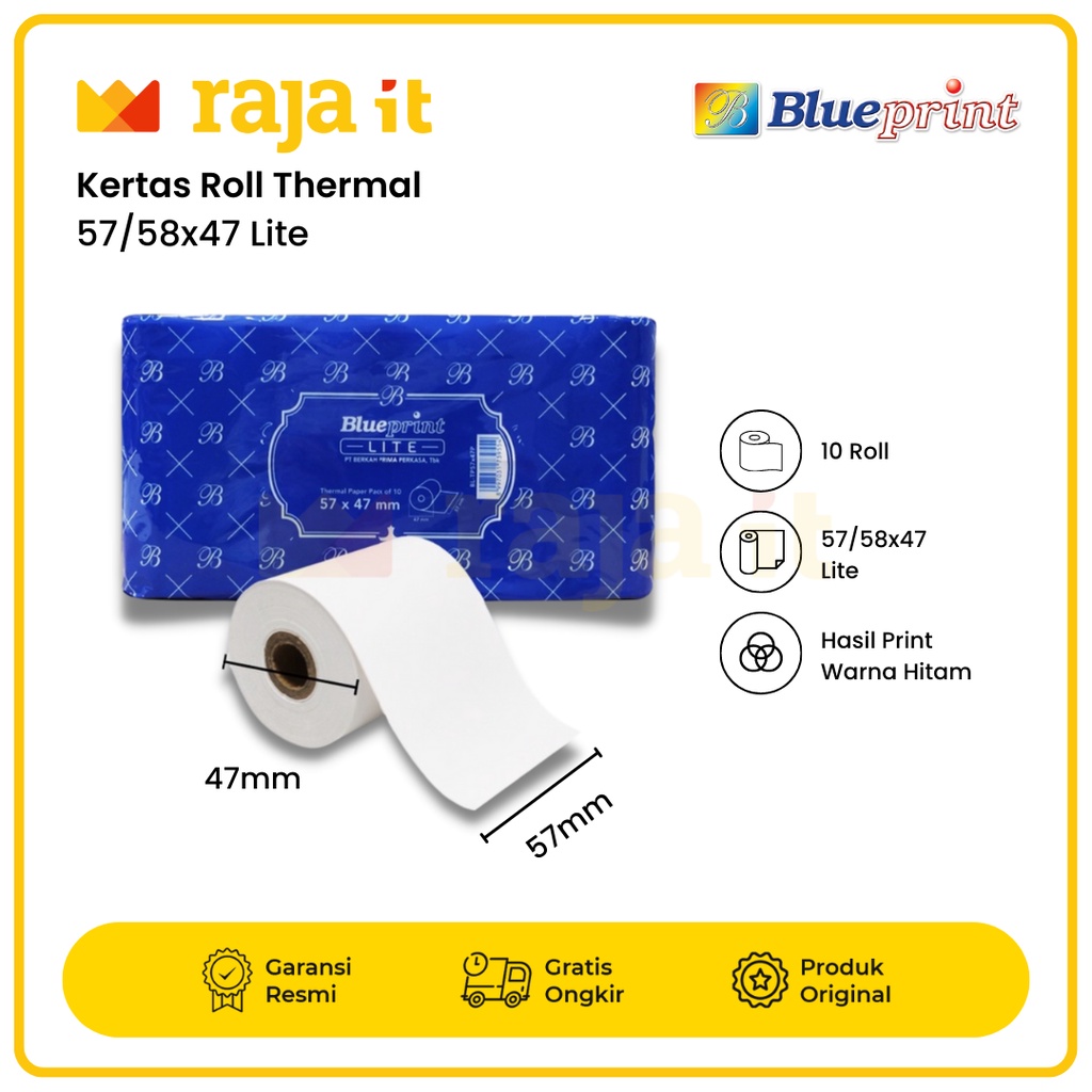 

BLUEPRINT Kertas Thermal 57x47 Printer thermal roll 57 x 47 57/58 Lite (5 roll)