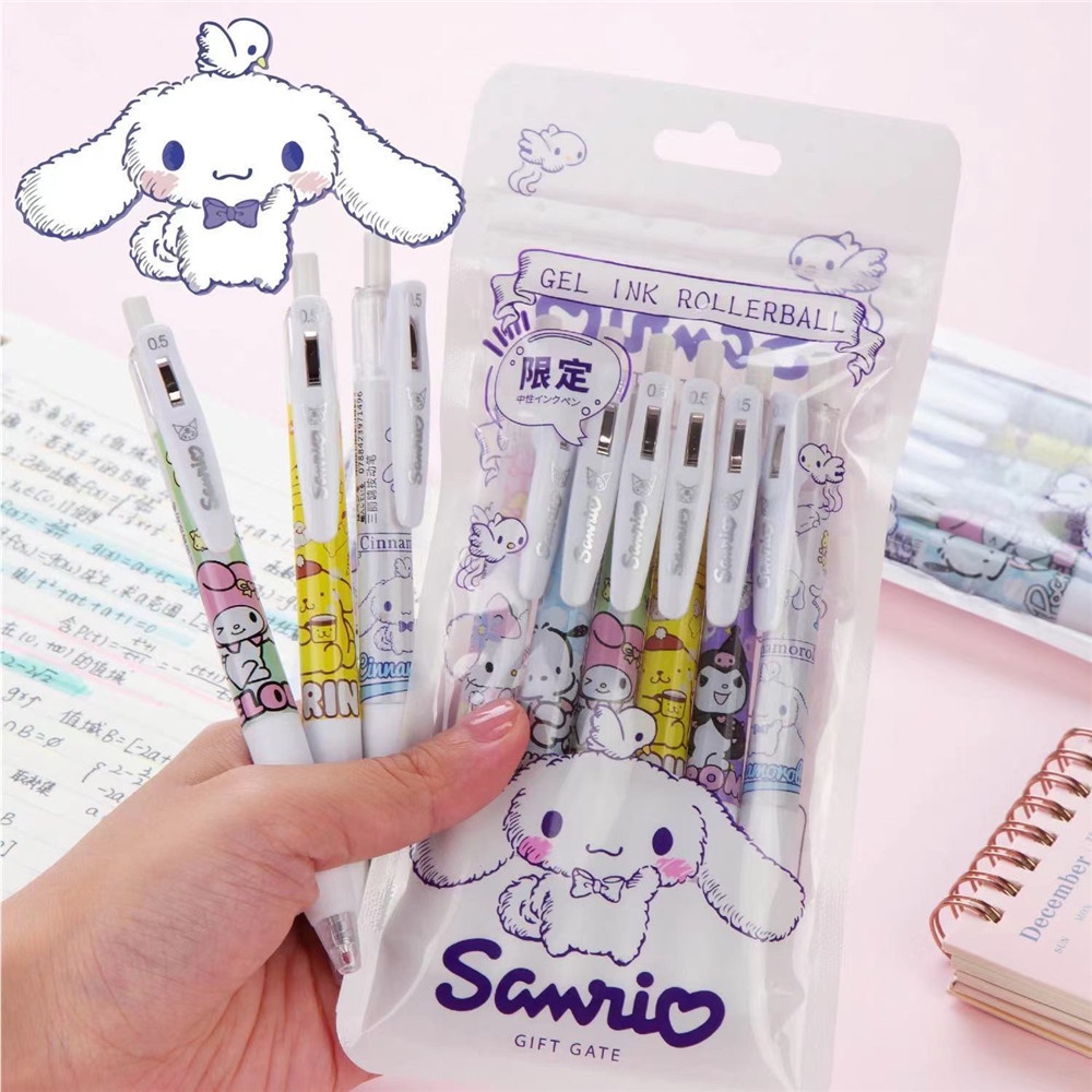 Kulomi 6Pcs Pulpen Gel Warna Hitam Motif Kartun Untuk Sekolah / Kantor