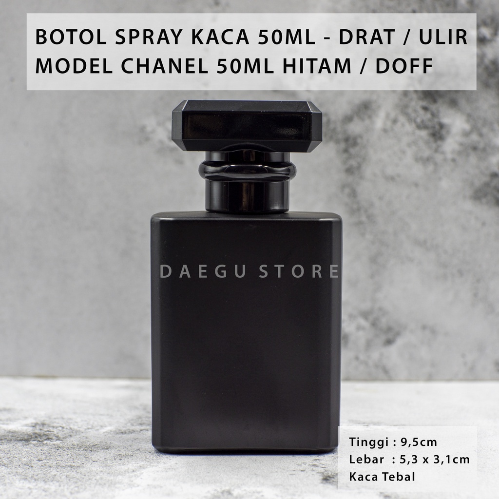 Botol Parfum 50ml Spray Kaca Kotak Isi Perfume Refill Isi Ulang Minyak Wangi - Hitam Doff CHA