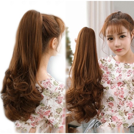 Rambut Palsu Hairclip/Hair Clip Panjang Bergelombang Fashion Wanita Natural Hair Women's Long Curly