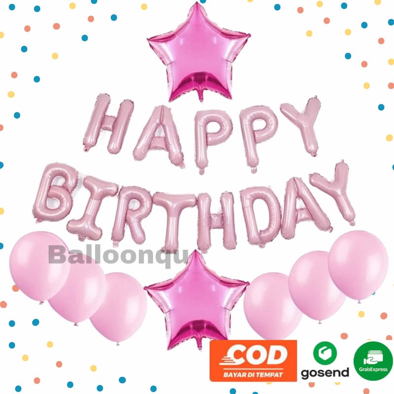 Paket Dekor Ulang Tahun Balon Set Pink Happy Birthday Dekor Simple