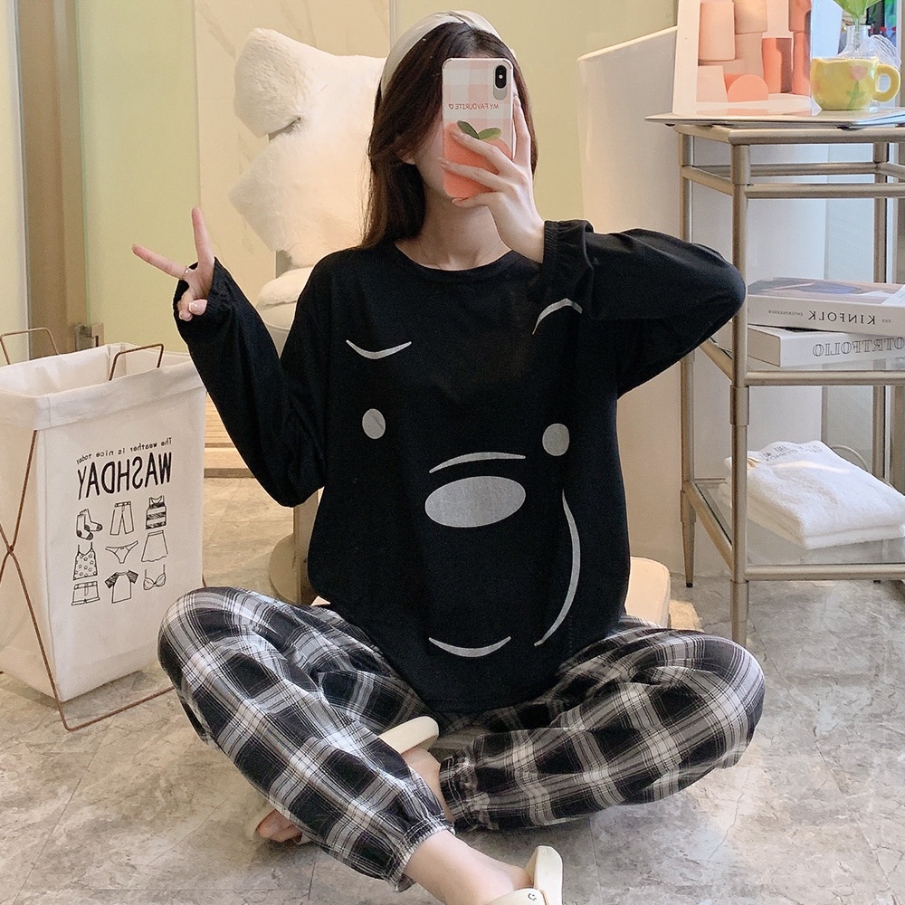 GP1346 SETELAN CELANA PIYAMA BAJU TIDUR JOGER JOGGER WANITA DEWASA PP SPANDEK IMPORT LENGAN PANJANG 