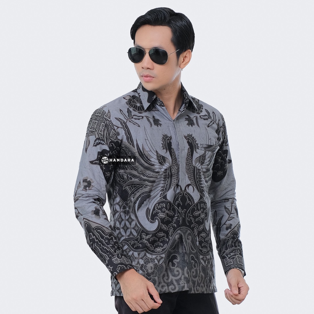 Handara Batik Pria Lengan Panjang Slim Fit Premium Mulyawarman Hitam Awu HB-292