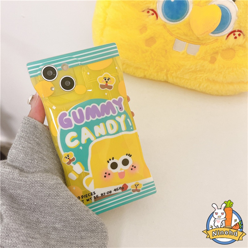 Caing for iPhone 14 13 12 11 Pro Max 12Mini SE 2020 X XR Xs Max iPhone 8 7 6 6s Plus New Fashion Brand Couple Candy Bag Cartoon Spongebob Side Pattern Phone Case Straight Liquid Silicone Transparent Soft Cover
