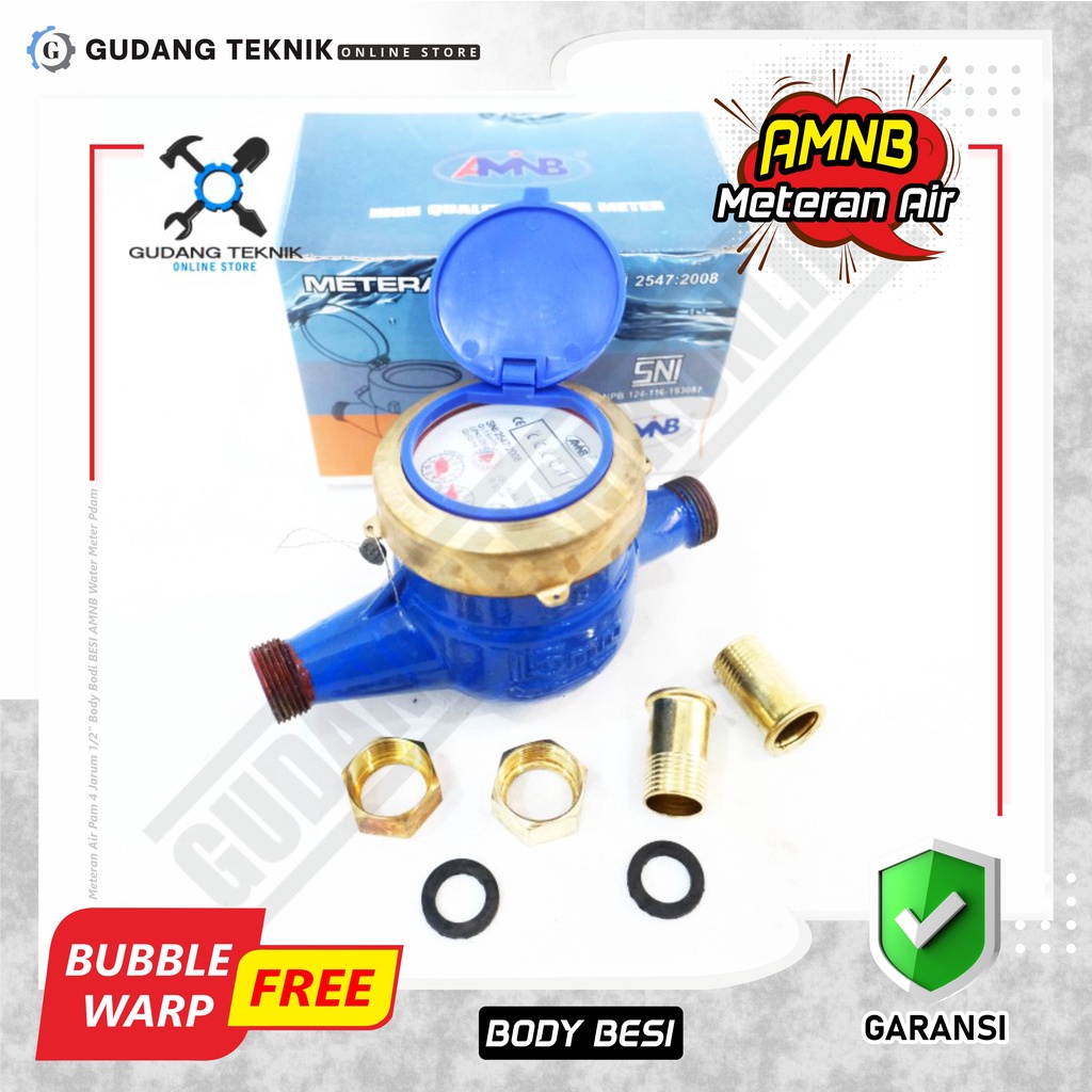 Meteran Air Jarum 4 1/2&quot; Body BESI AMNB / Water Meter Ledeng Pdam 0.5 Inch SNI AMNB Bodi BESI AMINB