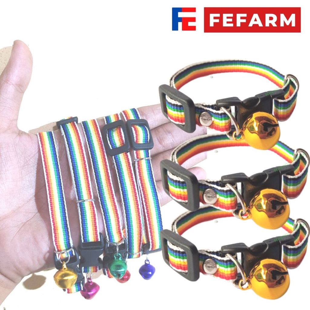 Kalung Kucing Lonceng 14mm Cats Motif Pelangi Warna Cerah Untuk Anabul Kesayangan FEFARM