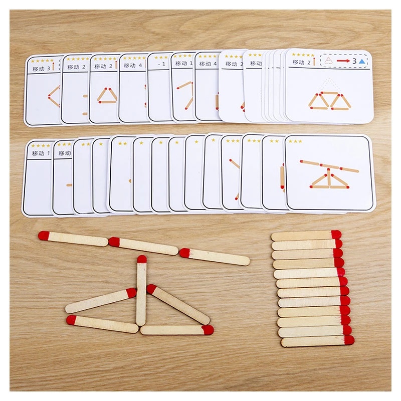 Montessori Matchstick Puzzle Mainan Kayu Mainan Anak DIY Matematika Geometri Permainan Logika Berpikir Latihan Mainan Edukasi Dini