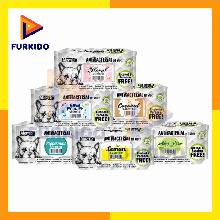 Absorb Plus Antibacterial Pet Wipes 80 pcs / Tisu Basah Anjing Kucing