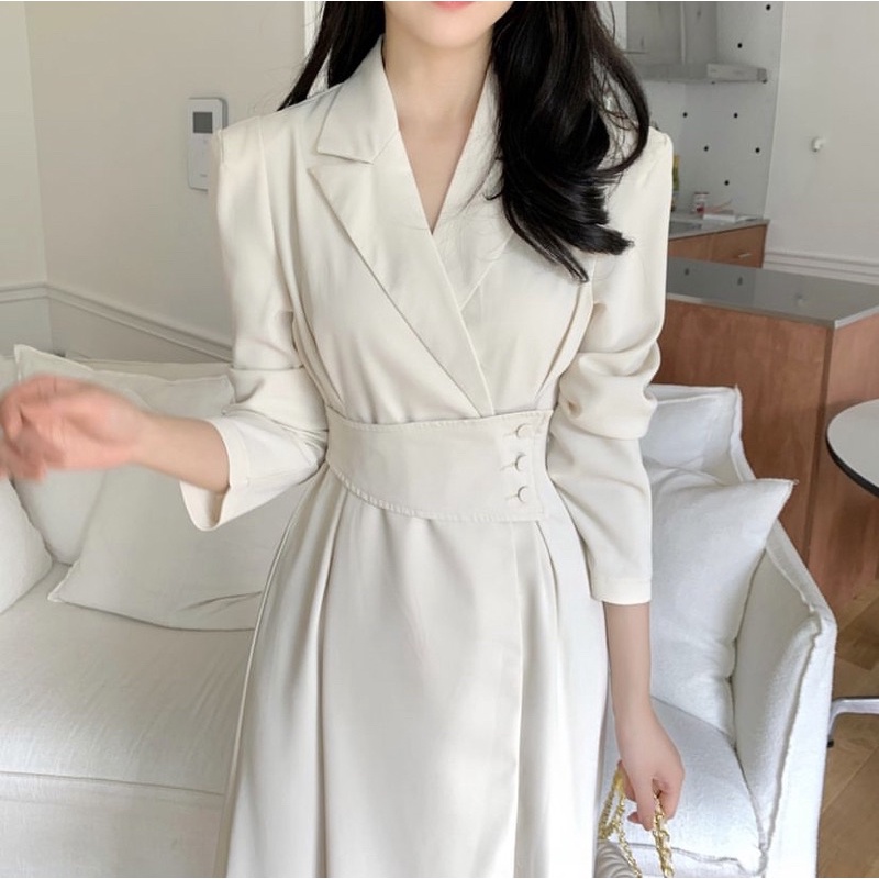 Bian Dress Korean Simple Basic Polos Dinner Casual Gaun Formal Sopan Rapi Lengan Panjang Hijab Frien