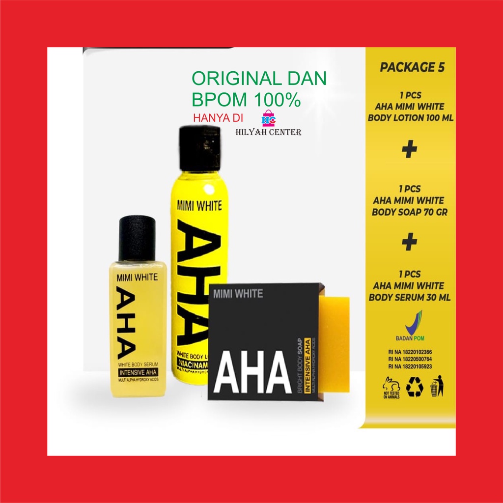 paket pemutihh aha / aha mimi white body lotion + body serum mimi aha bpom + sabun aha bpom / paket 