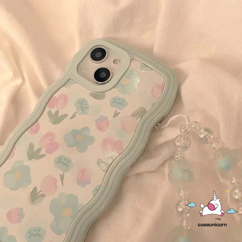 Casing Bunga Kompatibel Untuk iPhone 7Plus 8Plus XR 6s 6 7 8 Plus 14 11 12 13 Pro Max14 Plus X XS MAX SE 2020 Cat Air Fresh Blue Purple Flowers Soft TPU Wavy Edge Cover