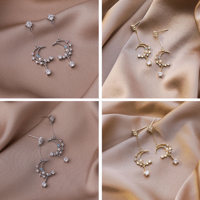 Fancyqube Anting Vintage Berlian Imitasi Sweet Moon Rumbai Zircon Color Drop Earrings Untuk Wanita Perhiasan Liontin Kristal Tetesan Air