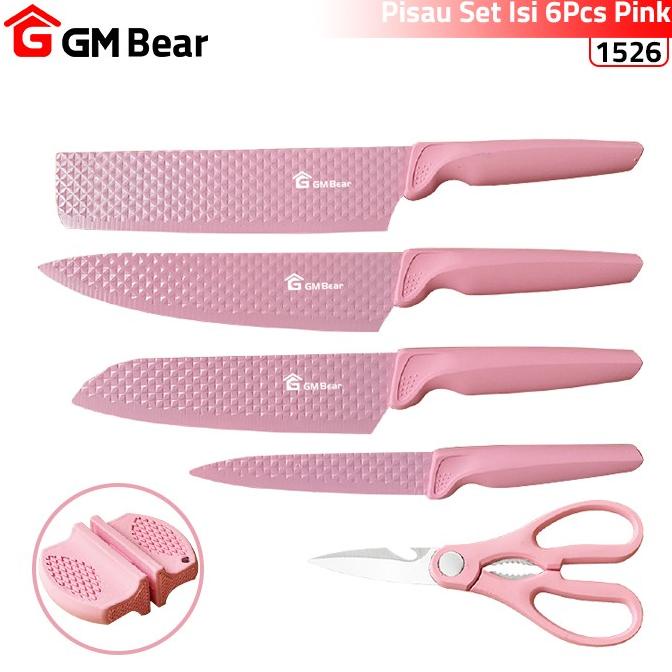 GM Bear Pisau Dapur Set Isi 6pcs 1526 - Pink Kitchen Knife Set