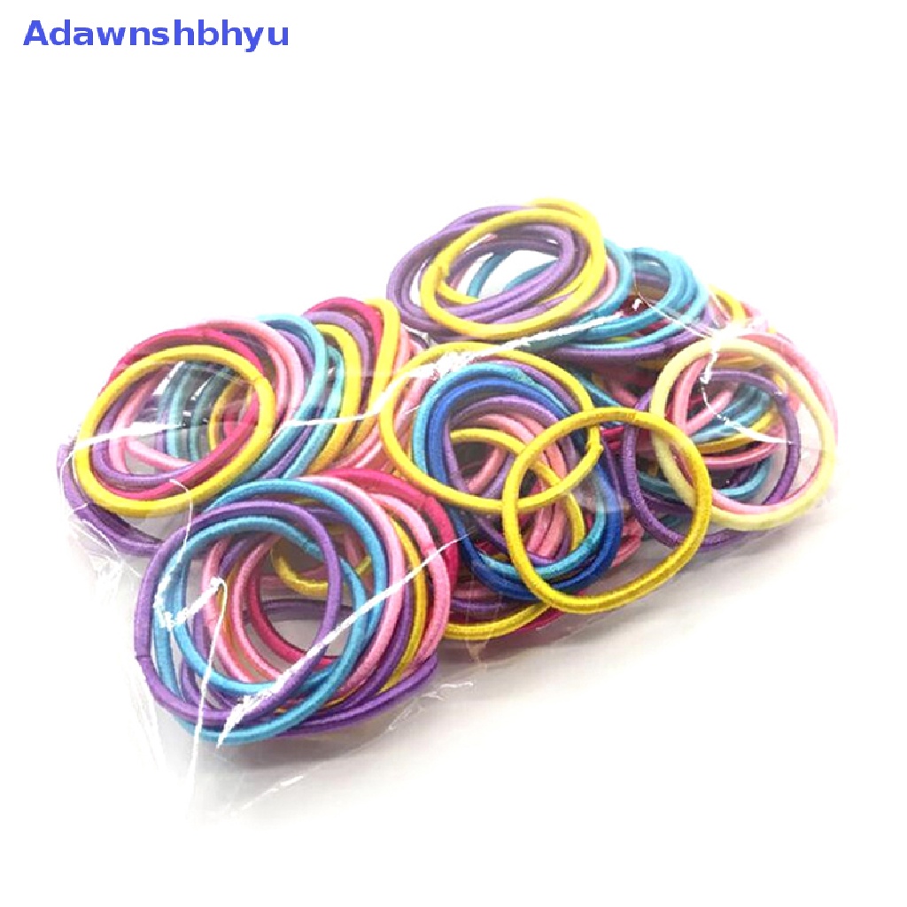 Adhyu 100pcs Anak Perempuan Warna-Warni Nilon Elastis Karet Rambut Anak Ponytail Holder Scrunchi ID